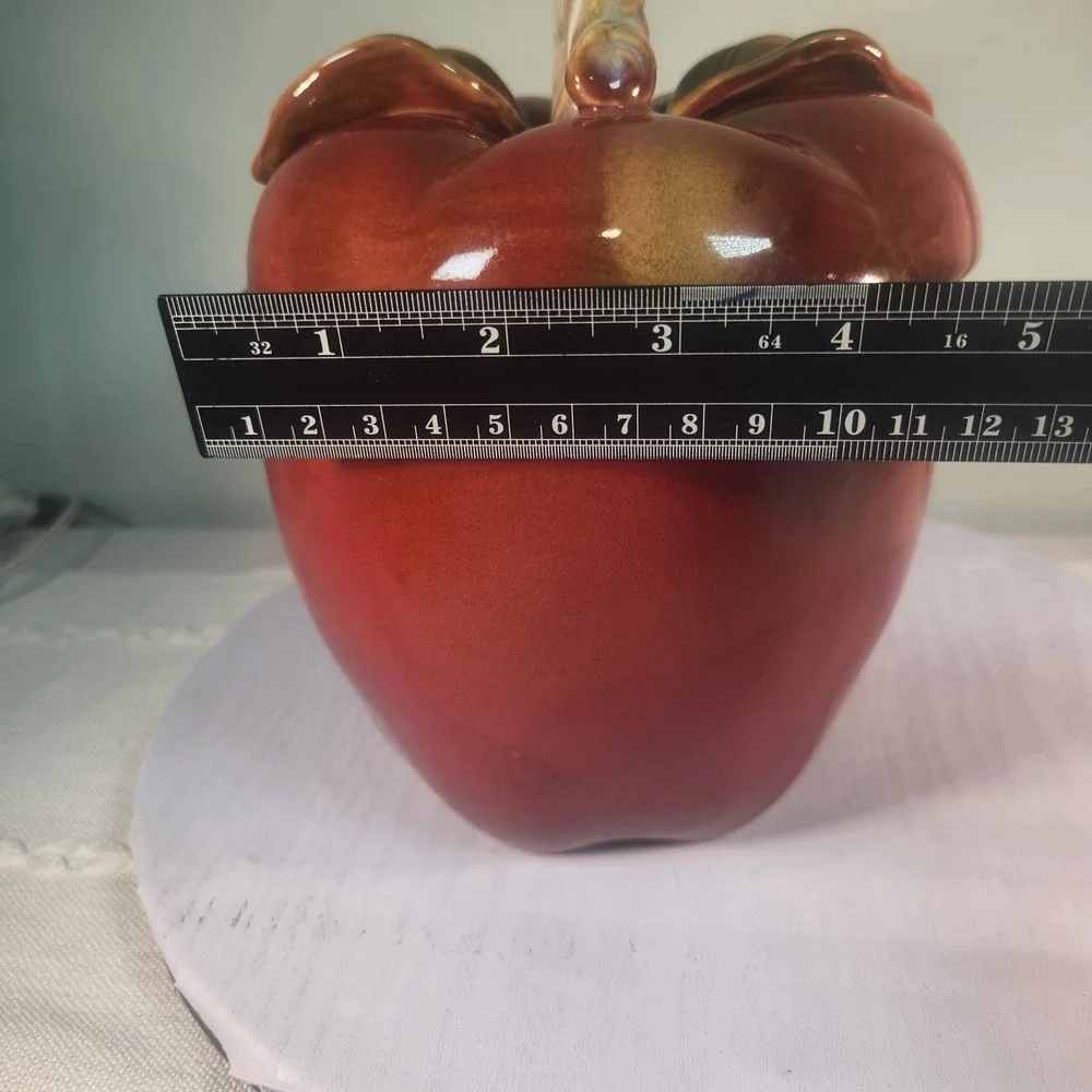 Vintage Ceramic Apple Cookie / Candy Jar, Red, Green & Yellow Medium Rare Find